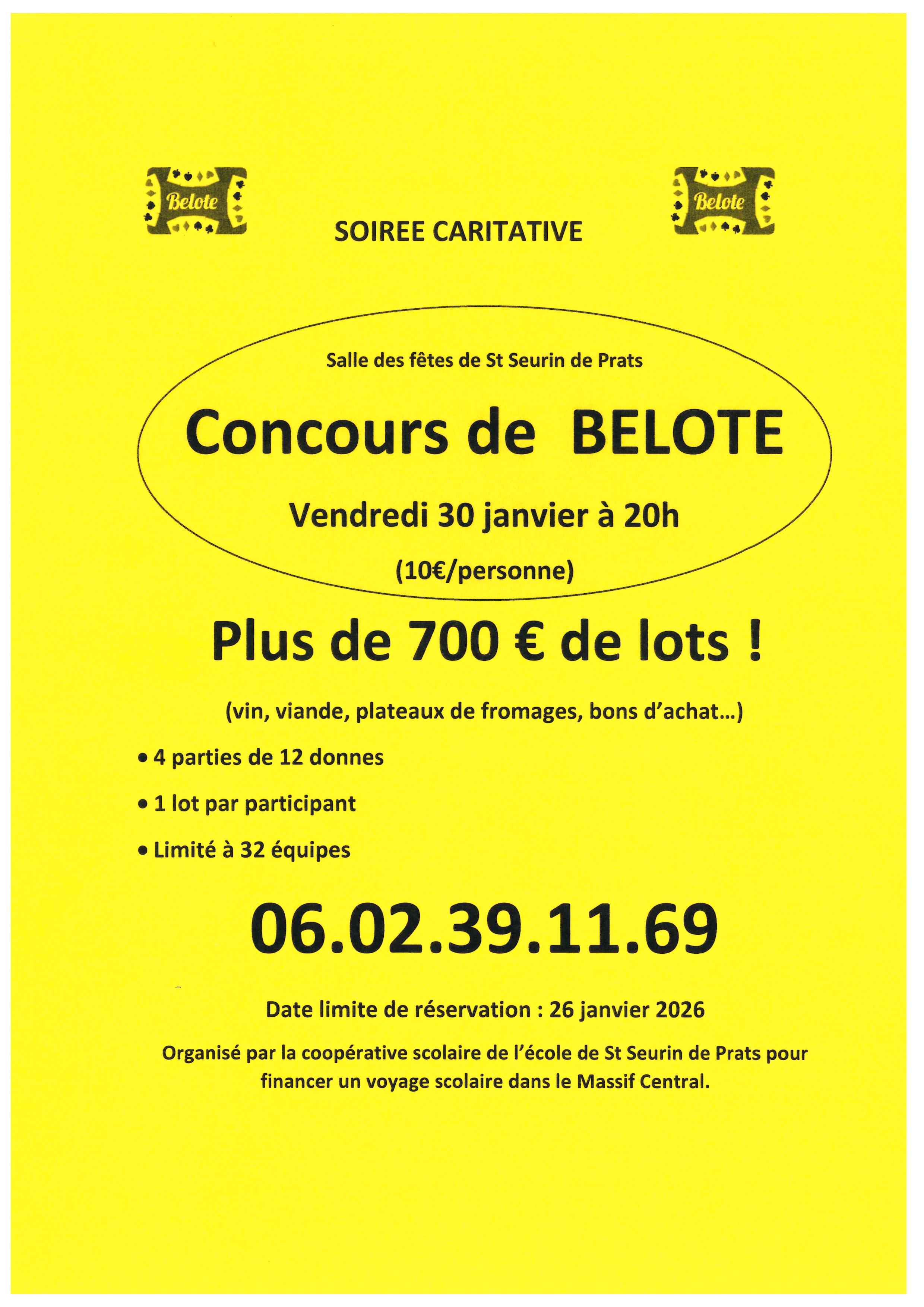 Concours de Belote  Ecole de St Seurin de Prats.