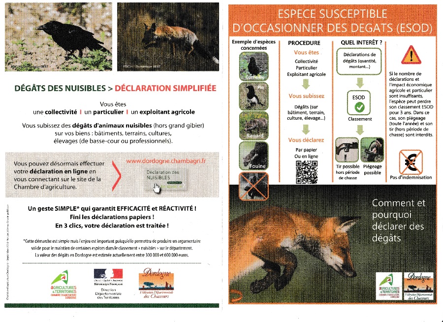 Espèces susceptibles d'occasionner des dégâts.