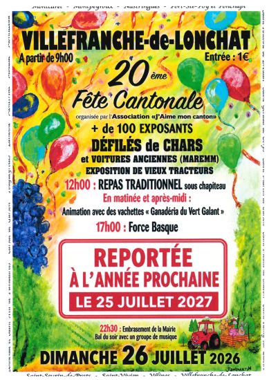 Fête cantonale - REPORTÉE LE 25 JUILLET 2027