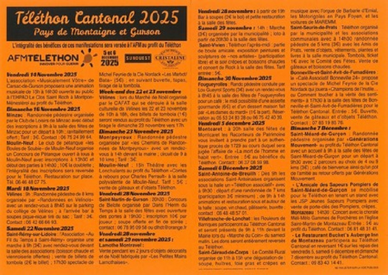 Téléthon cantonal : les manifestations