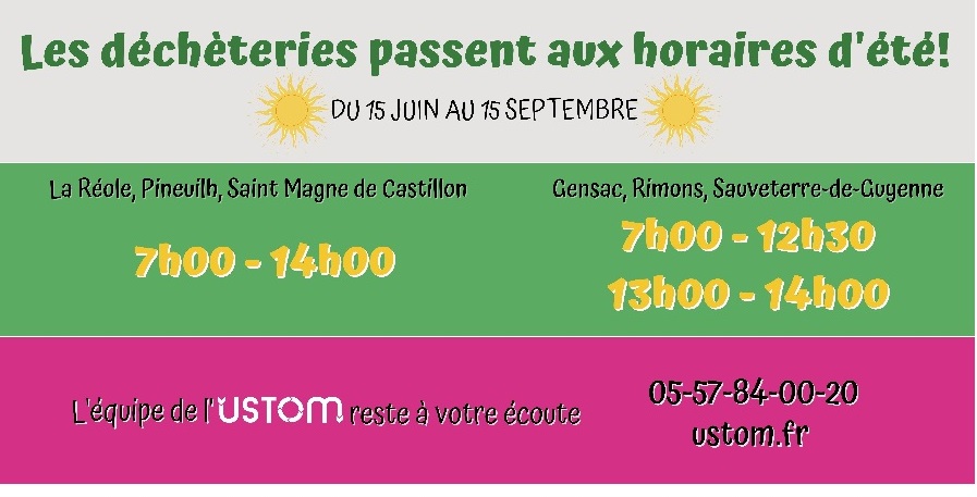  USTOM : Les déchèteries passent aux horaires d'été !
